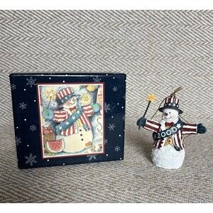 Lang and Wise 2000 Susan Winget Snowman Ornament with Box Stars & Stripes
